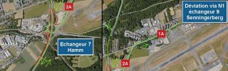 A1: Chantier entre la croix de Gasperich et l’échangeur Hamm / La circulation reste maintenue en mode bi-directionnel (14-17.11.2025)